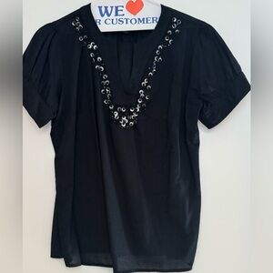 LIKE NEW! Gap Black Cotton V-Neck Beaded Embellishment Tunic Shirt Sz M